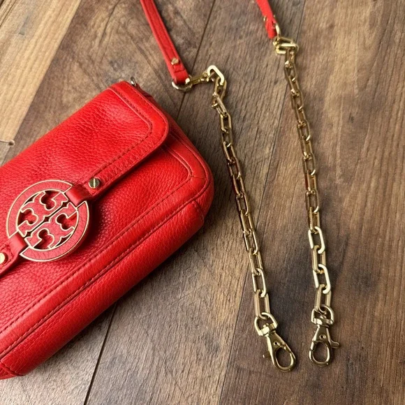 Tory Burch Amanda Mini Crossbody Bag Pebble‎ Leather Red Authentic